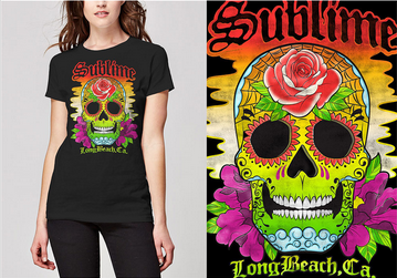 Ladies Sublime Sugar Skull T-Shirt - HalfMoonMusic