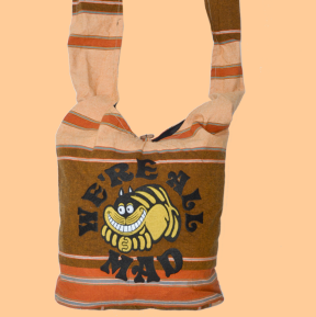 Cheshire Cat All Mad Here Striped Shyama Peddler Bag - HalfMoonMusic