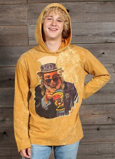 Mens Cotton Stonewash Grateful Dead Jerry Top Hat Hoodie - HalfMoonMusic