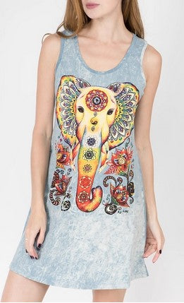 Womens No Time Elephant Mini Tank Dress - HalfMoonMusic