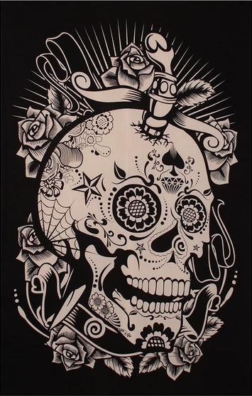 Zest For Life Old School Tattoo Skull Mini Tapestry - HalfMoonMusic