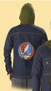 Mens Grateful Dead Denim SYF Jacket W/ Jersey Hood - HalfMoonMusic