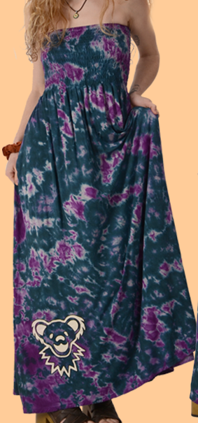 Women Tie-Dye Grateful Dead Strapless Dancing Bear Dress - HalfMoonMusic