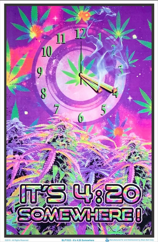 Its 420 Somewhere Flocked Blacklight Poster - HalfMoonMusic