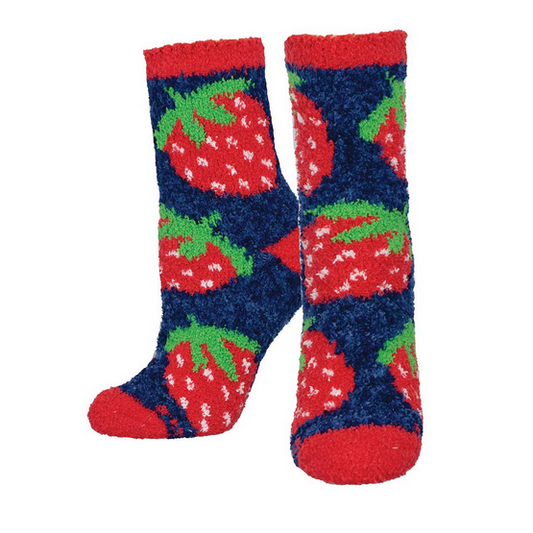 Womens Strawberry Fuzzy Socks - HalfMoonMusic