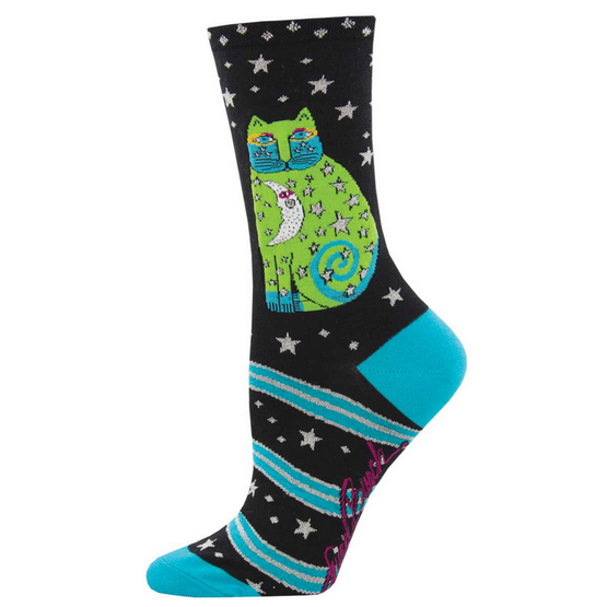 Womens Laurel Burch Celestial Moon Cat Socks - HalfMoonMusic