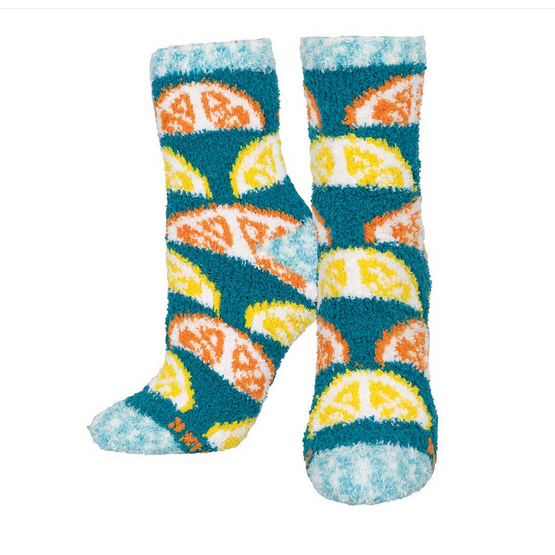 Womens Citrus Slice Lemon & Orange Fuzzy Socks - HalfMoonMusic