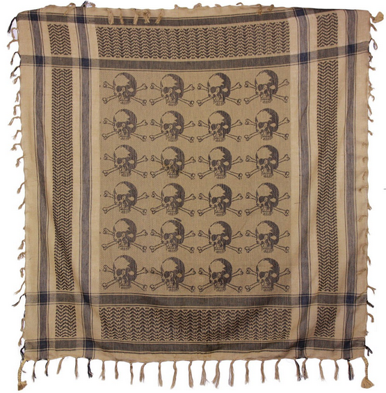 Skull & Crossbones Brown Fringe Scarf - HalfMoonMusic