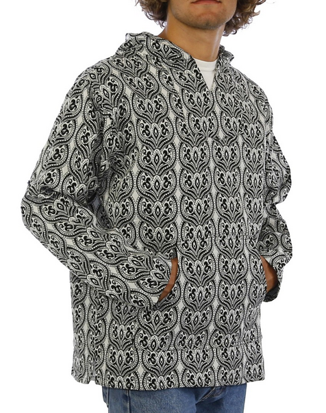 Unisex Woven Black & White Paisley Pullover Hoodie - HalfMoonMusic