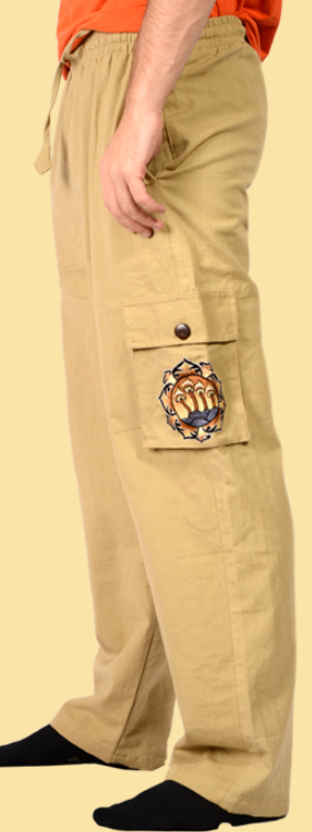 Mens Embroidered Cotton Mushroom Lotus Pants - HalfMoonMusic
