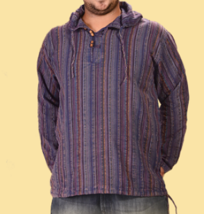 Mens Cotton Striped Pullover Light Rambler Hoodie - HalfMoonMusic