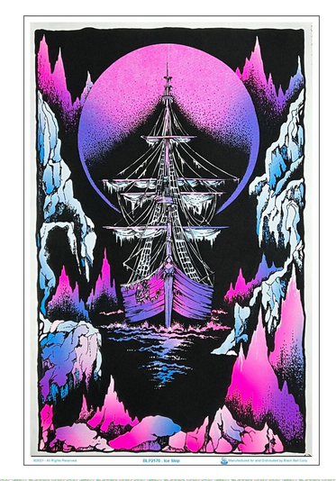 Ice Pirate Ship Flocked Blacklight Poster - HalfMoonMusic