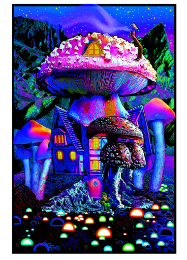 Mushroom House Non-Flocked Blacklight Poster - HalfMoonMusic