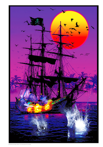 Pirate Ship Battle Non-Flocked Blacklight Poster - HalfMoonMusic
