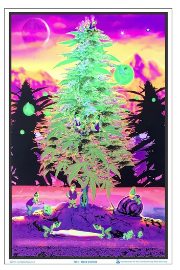 Weed Plant Gnomes Flocked Blacklight Poster - HalfMoonMusic