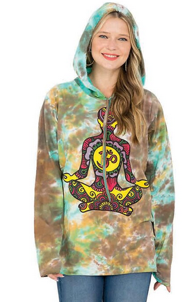 Women's Cotton Tie-Dye Om Meditation Pullover Hoodie - HalfMoonMusic
