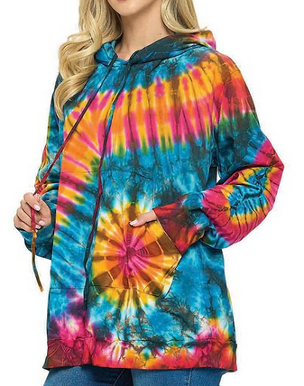 Women's Cotton Tie-Dye Drawstring Pullover Hoodie - HalfMoonMusic