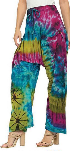 Women's Cotton Tie-Dye Drawstring Wide Leg Pants - HalfMoonMusic