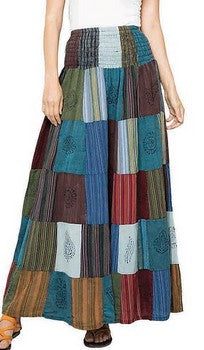 Women's Cotton Long Elastic Waist Patchwork Skirt - HalfMoonMusic