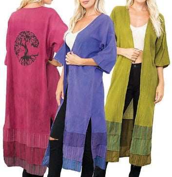 Womens 3/4 Sleeves Long Tree Of Life Kimono Cardigan - HalfMoonMusic
