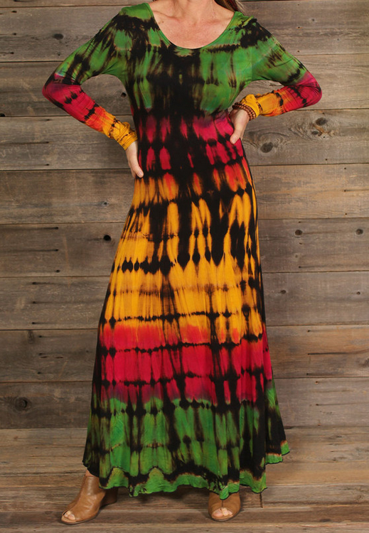 chinese dress ladies Spandex Tie-Dye Long Sleeve Corset Back Maxi Dress