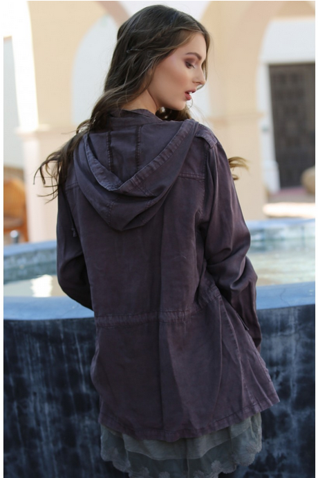 Womens Vintage Wash Light Hooded Jacket - HalfMoonMusic