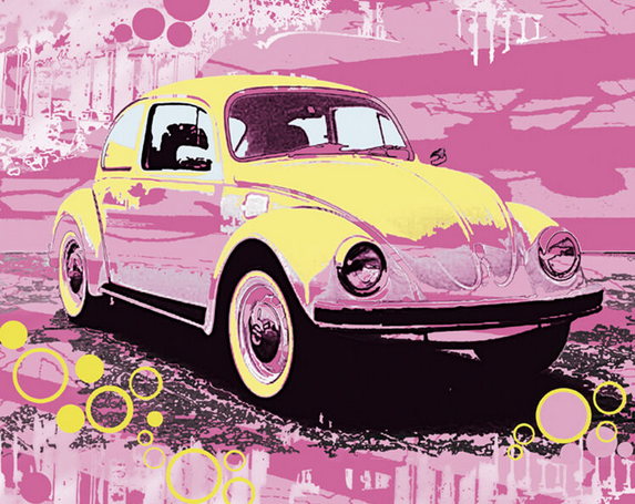 Vintage VW Beetle Art Print - HalfMoonMusic