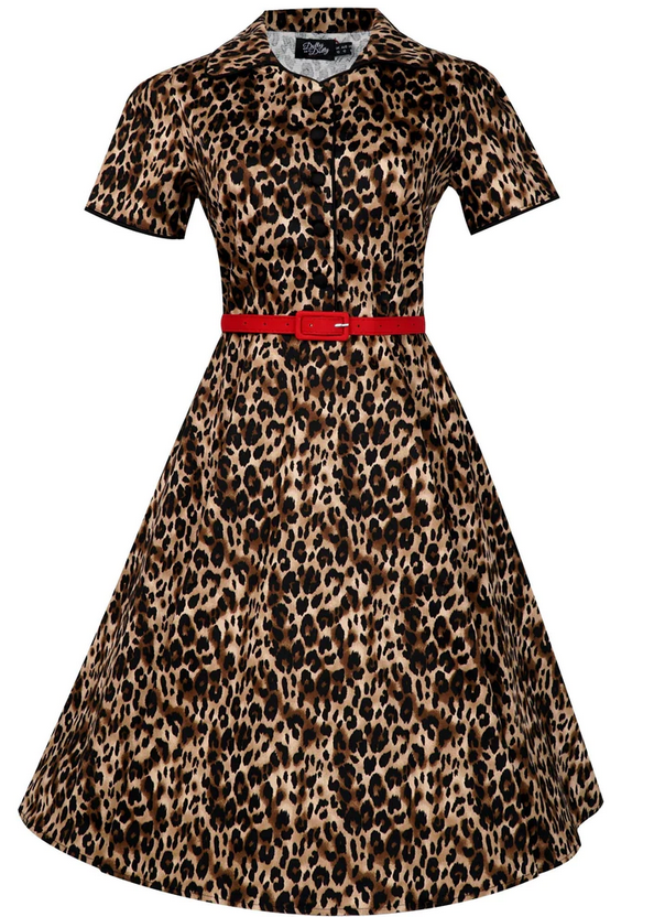 Women's Cotton Leopard Print Shirt Dress with Belt - HalfMoonMusic