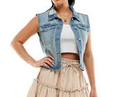Women's Denim Sleeveless Flap Pocket Crop Vest - HalfMoonMusic