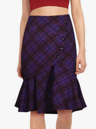 Women's Polyester Flared Retro Plaid Button Skirt - HalfMoonMusic