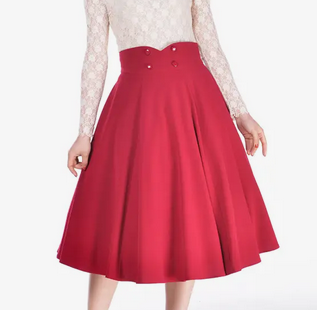 Women's Polyester Rayon Rockabilly Button Swing Skirt - HalfMoonMusic