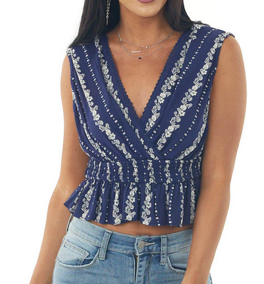 Women's Rayon Floral Elastic Crop Tank Top - HalfMoonMusic