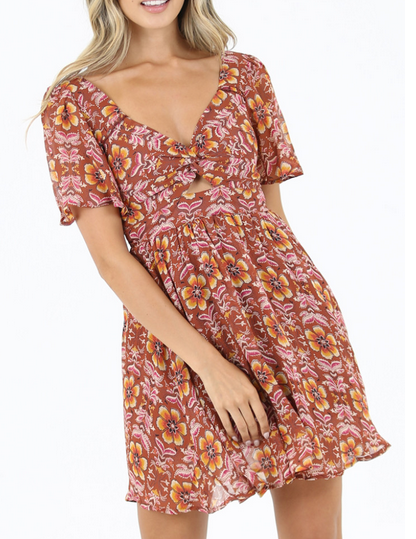 Women's Rayon Ruffle Sleeve Twist Front Mini Dress - HalfMoonMusic