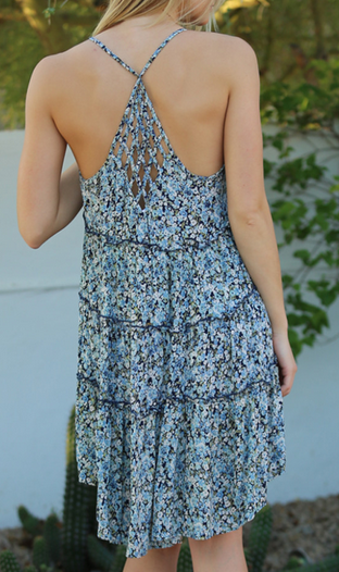 Women's Rayon Tiered Sleeveless Lace Back Sundress - HalfMoonMusic