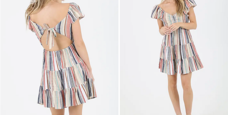 Stripped Open Back Sweetheart Neckline Dress - HalfMoonMusic