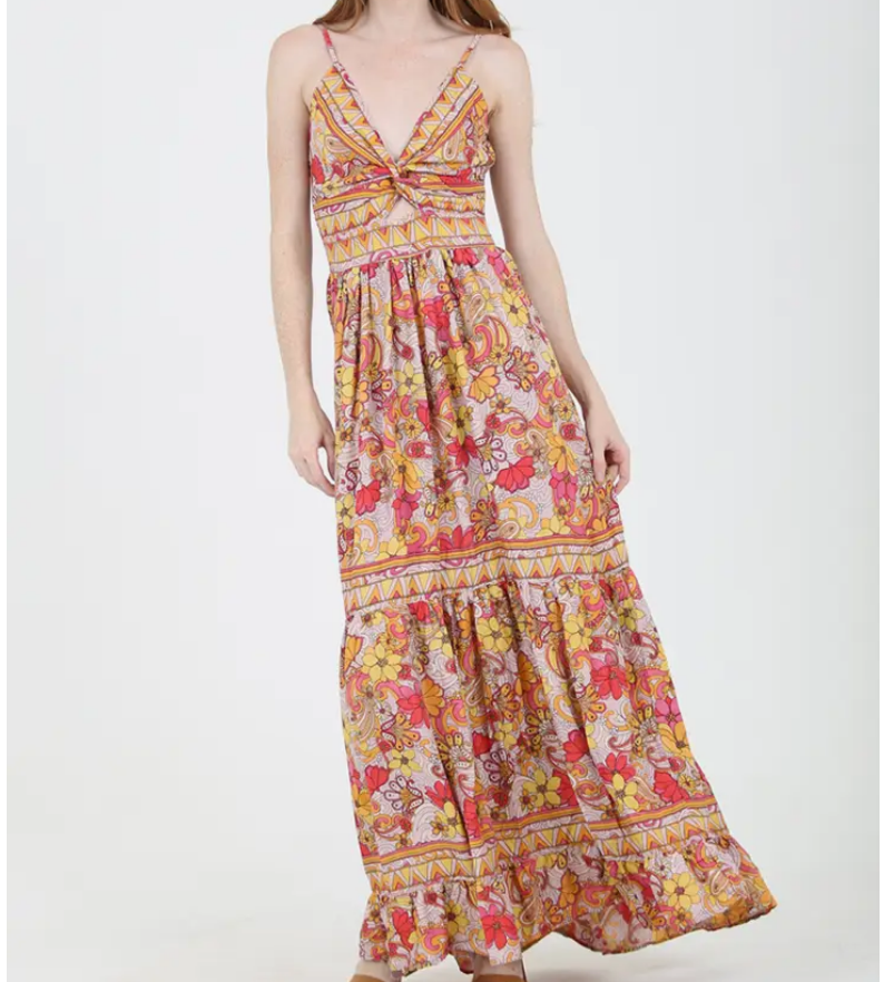 Vintage Floral Peekaboo Tiered Maxi Dress - HalfMoonMusic