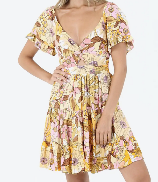 Floral Tiered Peekaboo Dress - HalfMoonMusic