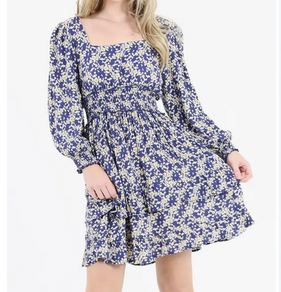 Floral Longsleeve Tie Back Dress - HalfMoonMusic