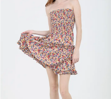 Straples Smocked Floral Dress - HalfMoonMusic