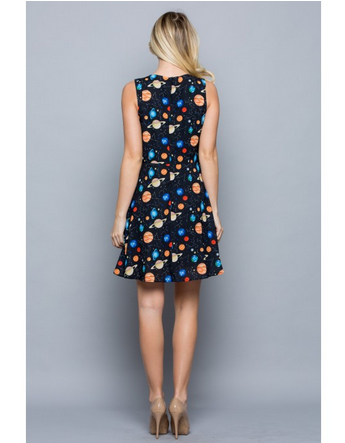 Women's Polyester Tie-Back Galaxy Print Dress - HalfMoonMusic