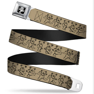 Grateful Dead Tan Bears Seatbelt Buckle Belt - HalfMoonMusic