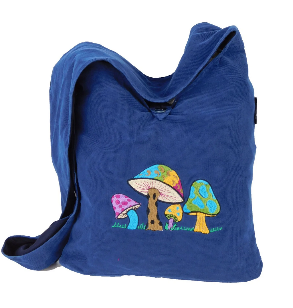 Mushroom Embroidered Basket Weave Erica Shoulder Bag - HalfMoonMusic
