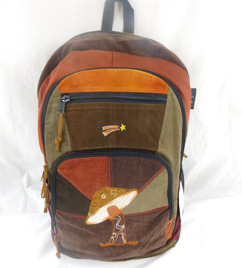 Corduroy Large Mushroom & Shooting Star Embroidered Backpack - HalfMoonMusic