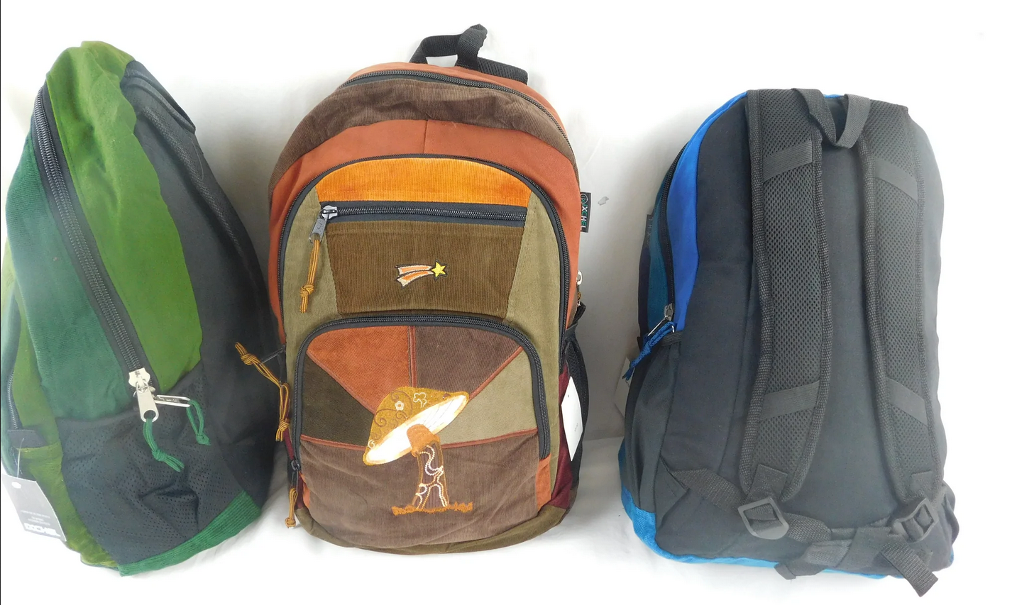 Corduroy Large Mushroom & Shooting Star Embroidered Backpack - HalfMoonMusic