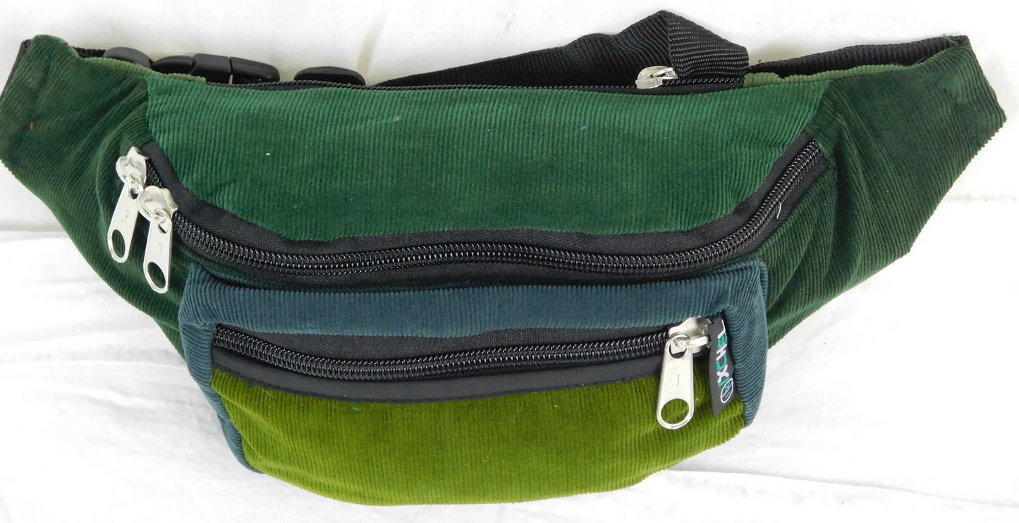 Large Corduroy 3-Pocket Patchwork Fanny Pack - HalfMoonMusic