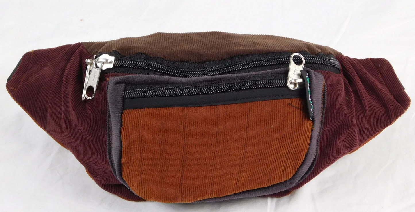 Large Corduroy 3-Pocket Patchwork Fanny Pack - HalfMoonMusic