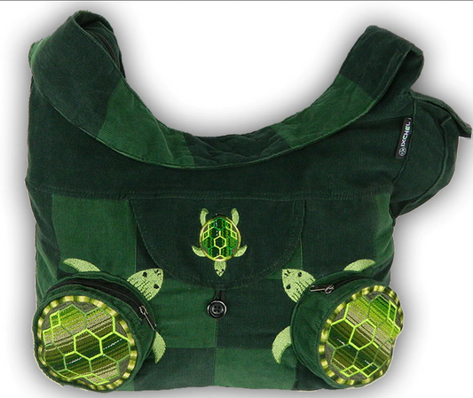 Corduroy Patchwork Terrapin Turtle Pouches Embroidered Saddle Bag - HalfMoonMusic