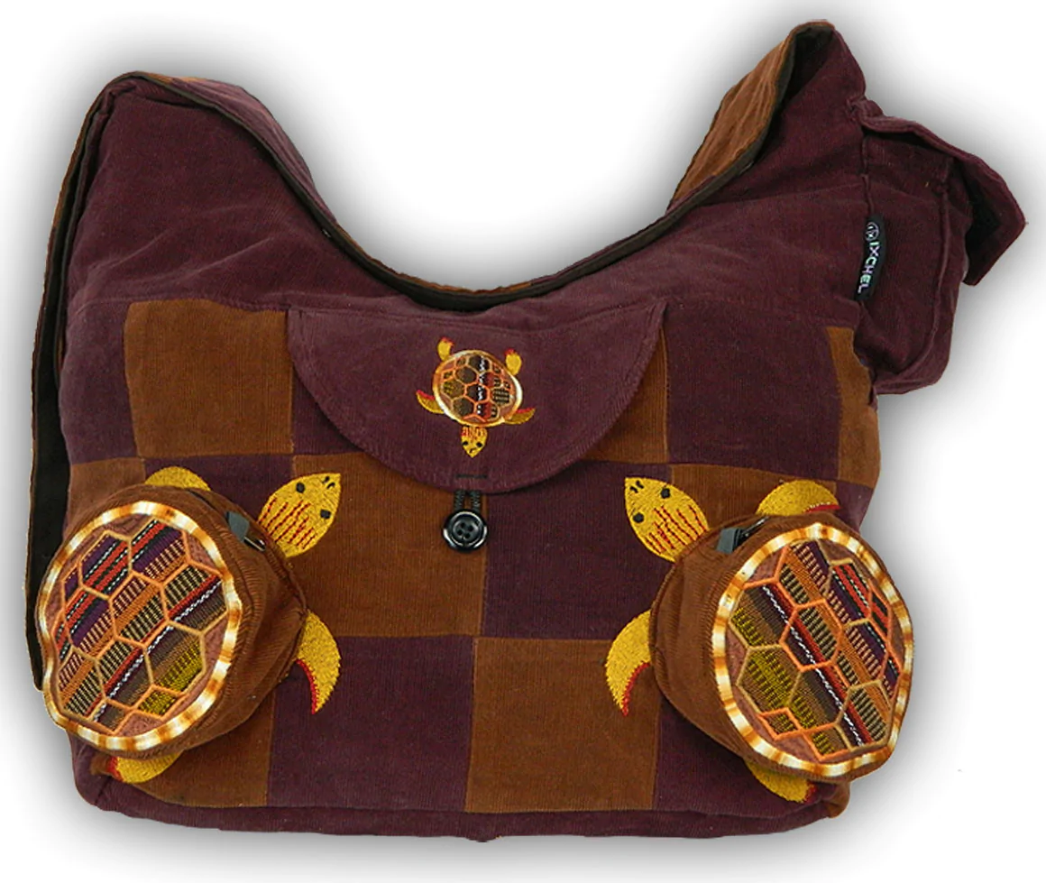 Corduroy Patchwork Terrapin Turtle Pouches Embroidered Saddle Bag - HalfMoonMusic