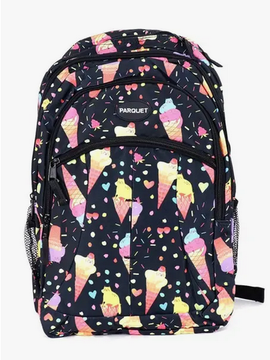 Parquet Ice Cream Cat Black Backpack - HalfMoonMusic