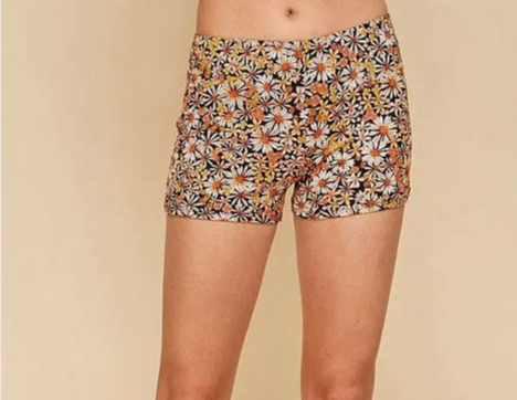 Black Daisy High Waisted Elastic Shorts - HalfMoonMusic